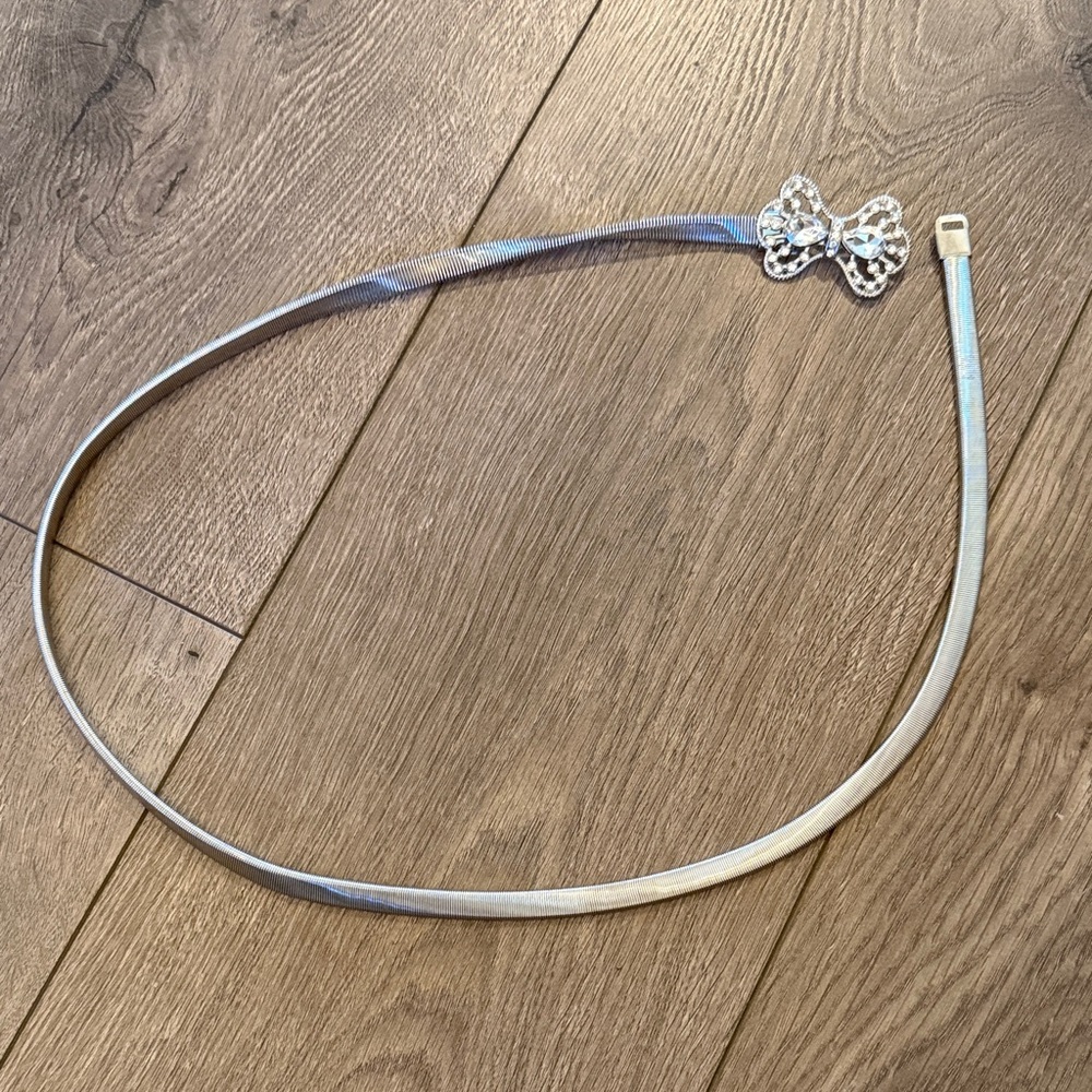 Silver Belt with Rhinestone Bow